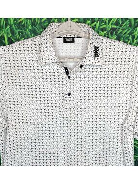 PXG Golf Polo Shirt Mens Small Cream Green Performance Stretch Wicking Snap